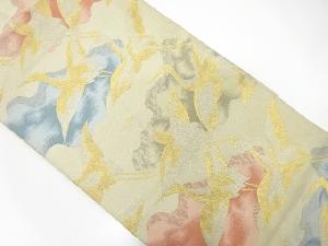 アンティーク　雲に群鶴模様織出し袋帯（材料）